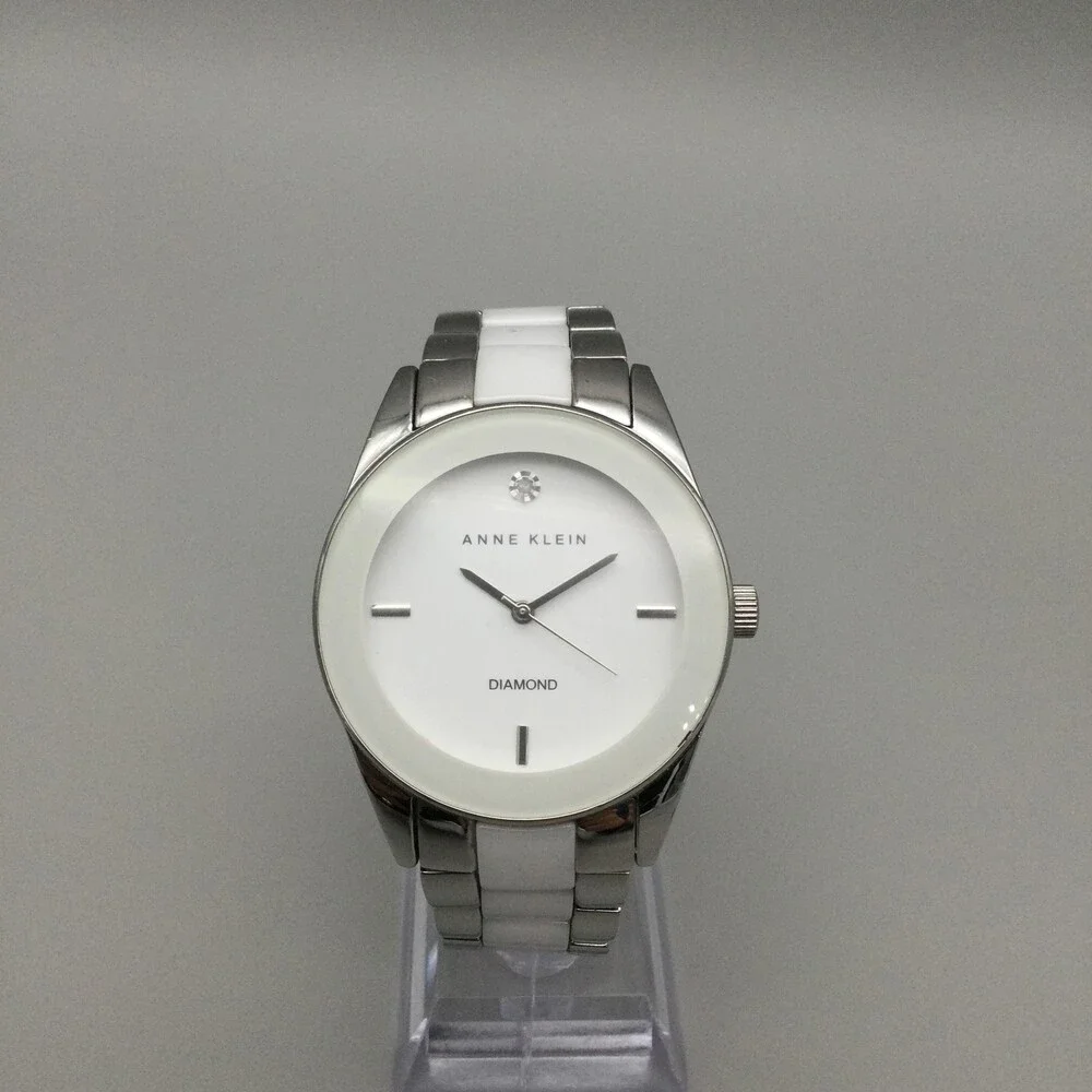 Anne Klein Diamond Women Watch 38mm Silver White Bracelet AK/1487 New Battery 7